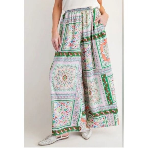 Easel Scarf Wide Leg Pull On Elastic Waist Boho Pants Size Medium NWT - Picture 5 of 9